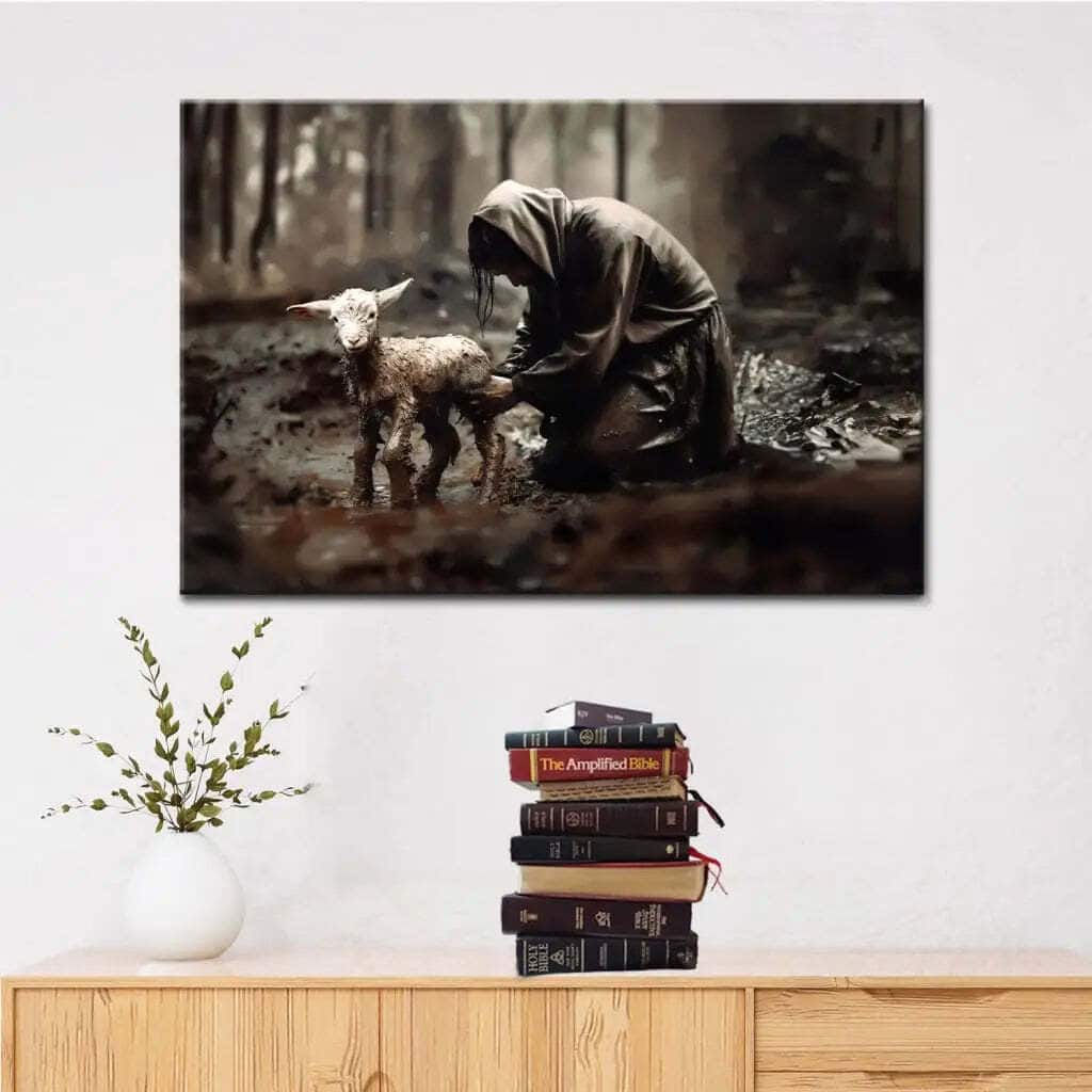 Jesus Rescues Lost Lamb Christian Religious Canvas Wall Art Gift For Believers Jesus Rescues Lost Lamb Christian Religious Canvas Wall Art Gift For Believers