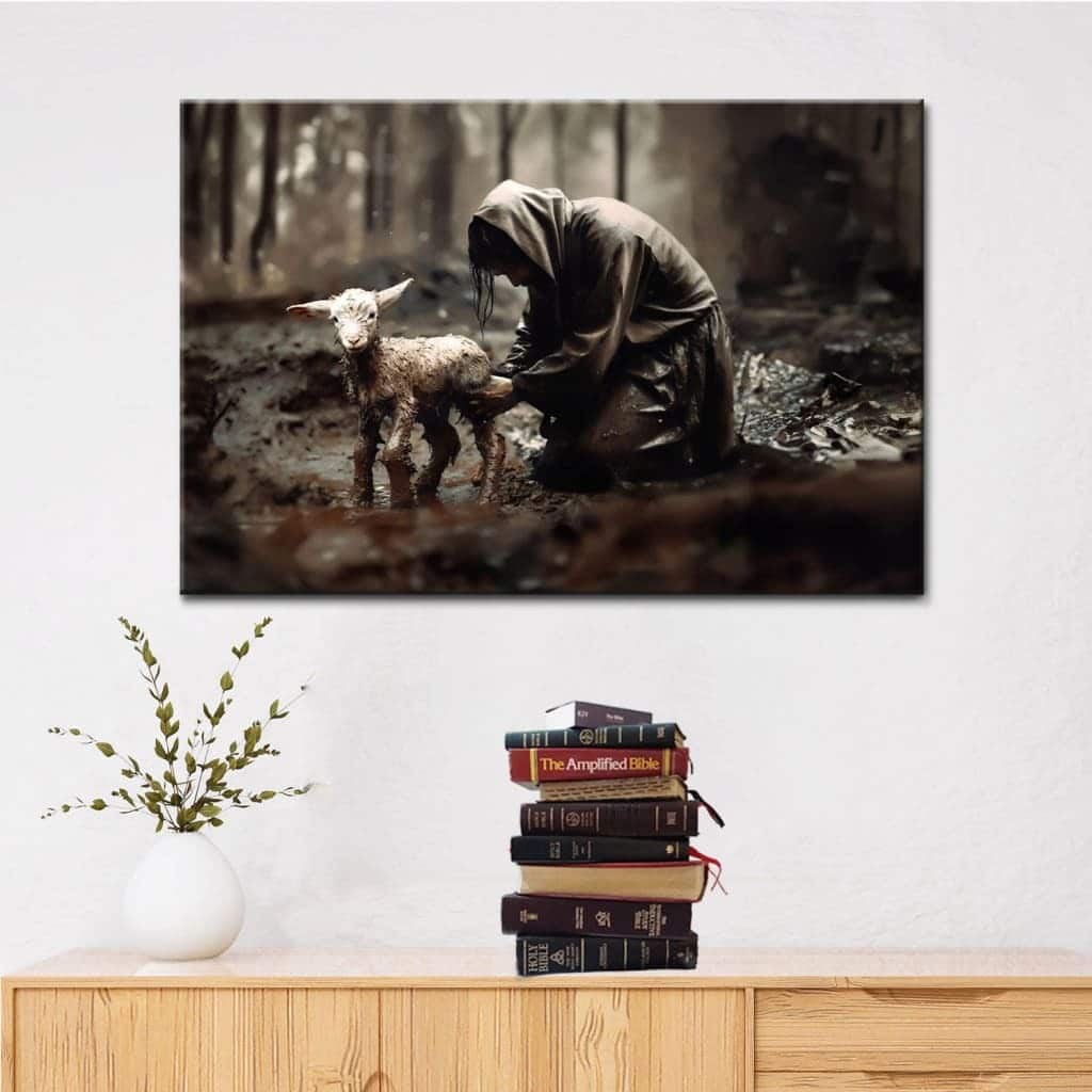 Jesus Rescues Lost Lamb Christian Religious Canvas Wall Art Gift For Believers Jesus Rescues Lost Lamb Christian Religious Canvas Wall Art Gift For Believers