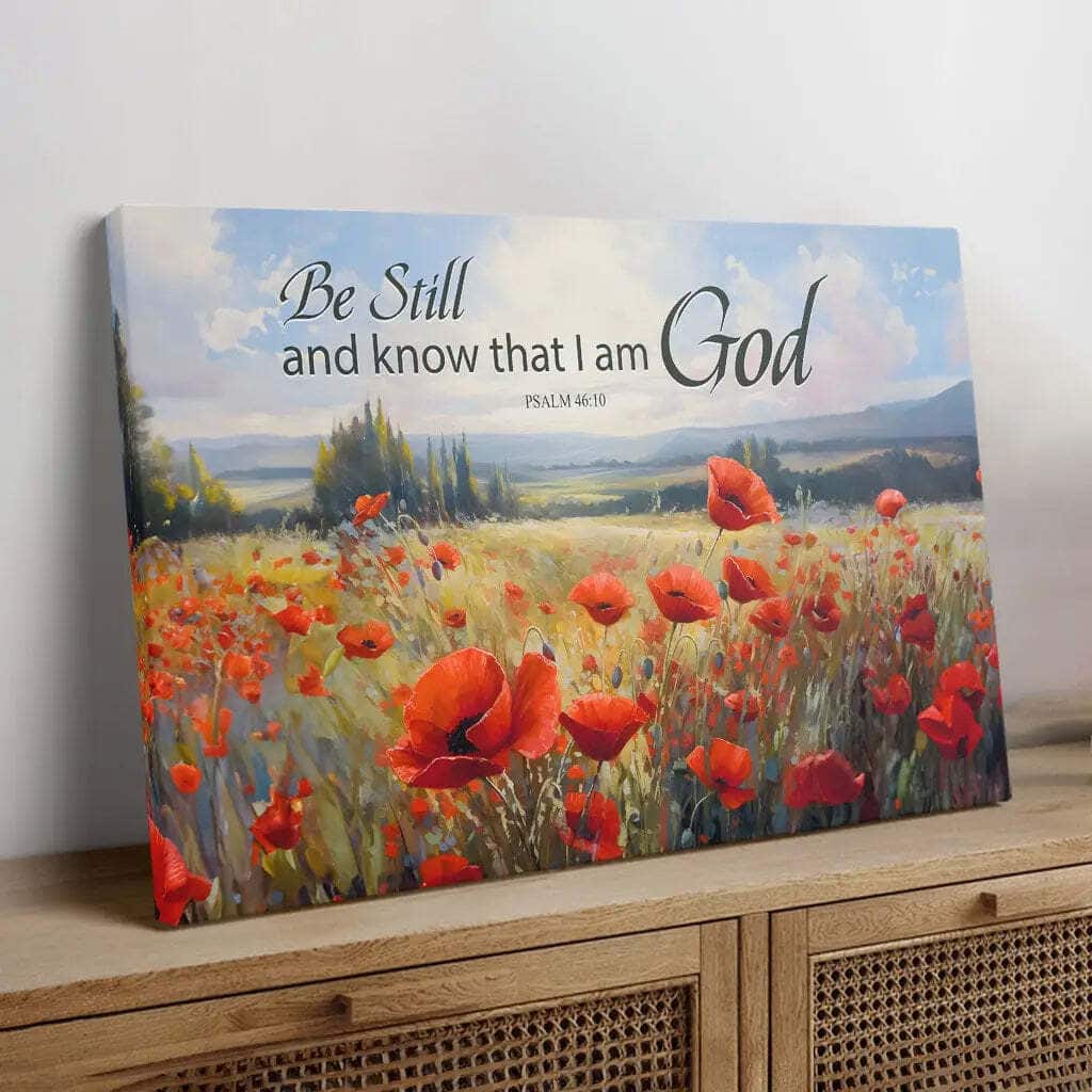 Be Still And Know That I Am God Psalm 4610 Poppy Field Canvas Wall Art