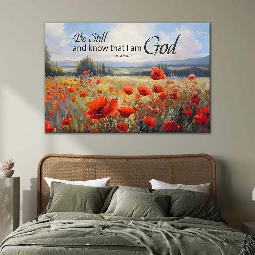 Be Still And Know That I Am God Psalm 4610 Poppy Field Canvas Wall Art