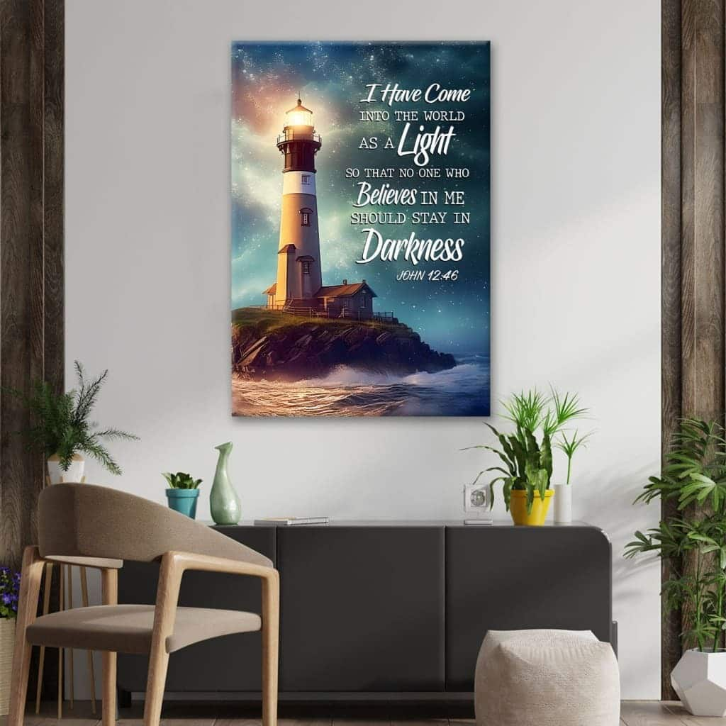 John 1246 I Have Come Into The World As A Light Lighthouse Canvas Print