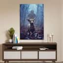 Jesus Running Toward A Lost Lamb In A Dark Rainy Forest Wall Art Canvas Canvas Print
