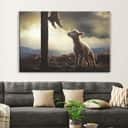 Lamb Looking Up At Feet Of Jesus Canvas Wall Art