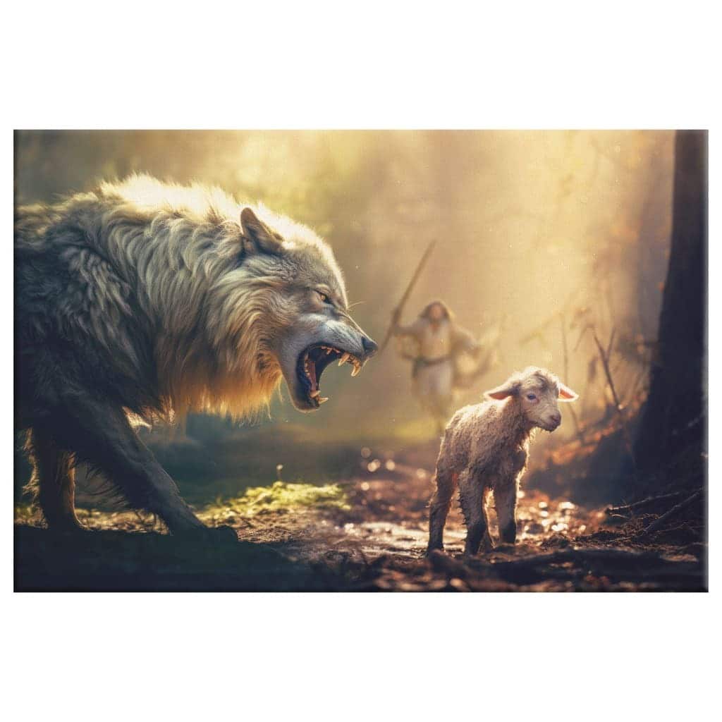 Jesus Running Towards Wolf And Lamb Canvas Wall Art Jesus Running Towards Wolf And Lamb Canvas Wall Art