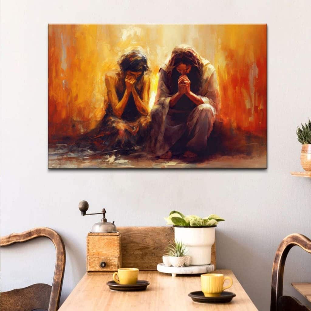Women And Jesus Praying Gift For Christians Canvas Wall Art Women And Jesus Praying Gift For Christians Canvas Wall Art