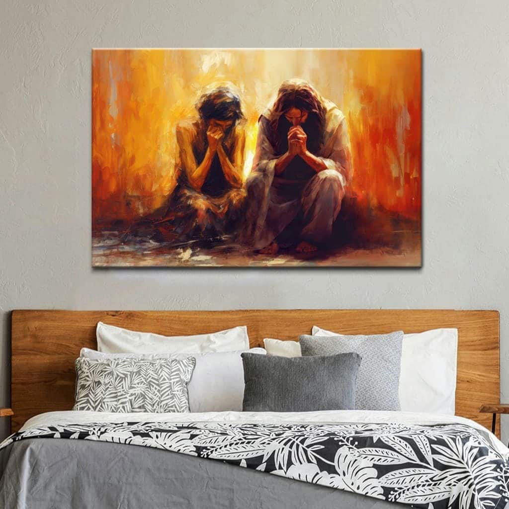 Women And Jesus Praying Gift For Christians Canvas Wall Art Women And Jesus Praying Gift For Christians Canvas Wall Art