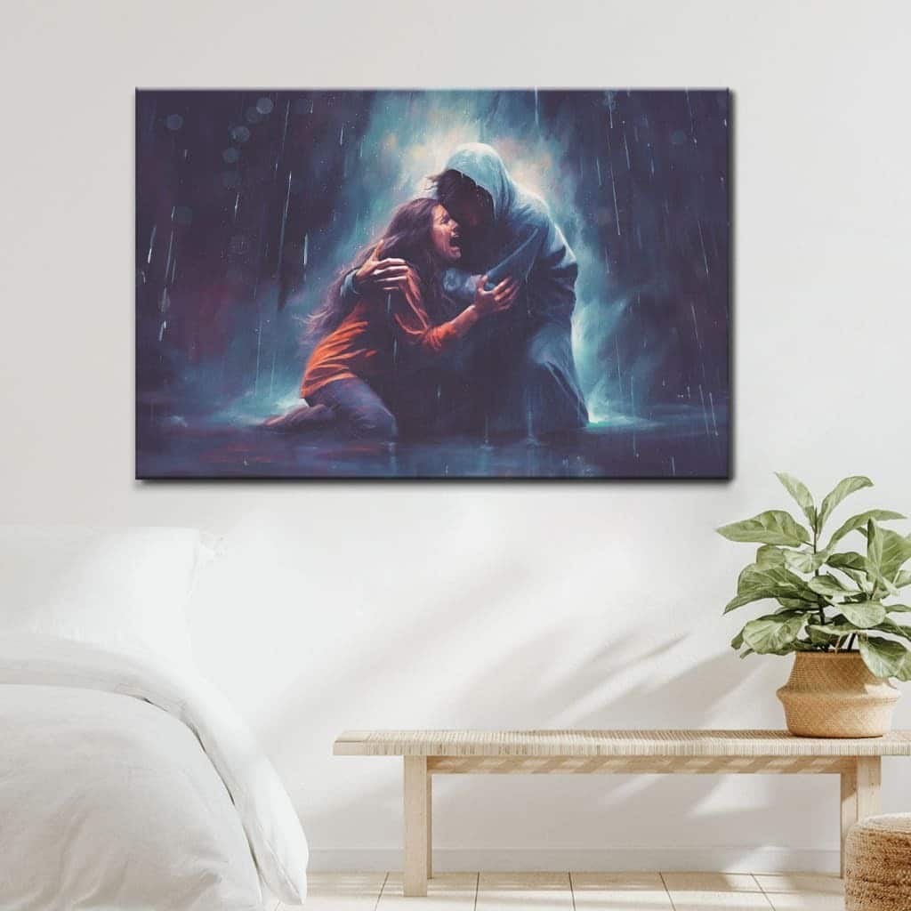 Christian Art Jesus Holds A Woman In The Storm Canvas Wall Art Christian Art Jesus Holds A Woman In The Storm Canvas Wall Art