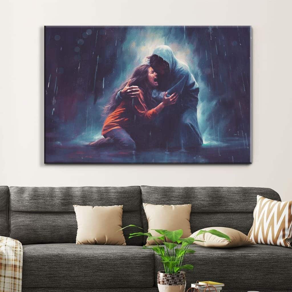 Christian Art Jesus Holds A Woman In The Storm Canvas Wall Art Christian Art Jesus Holds A Woman In The Storm Canvas Wall Art