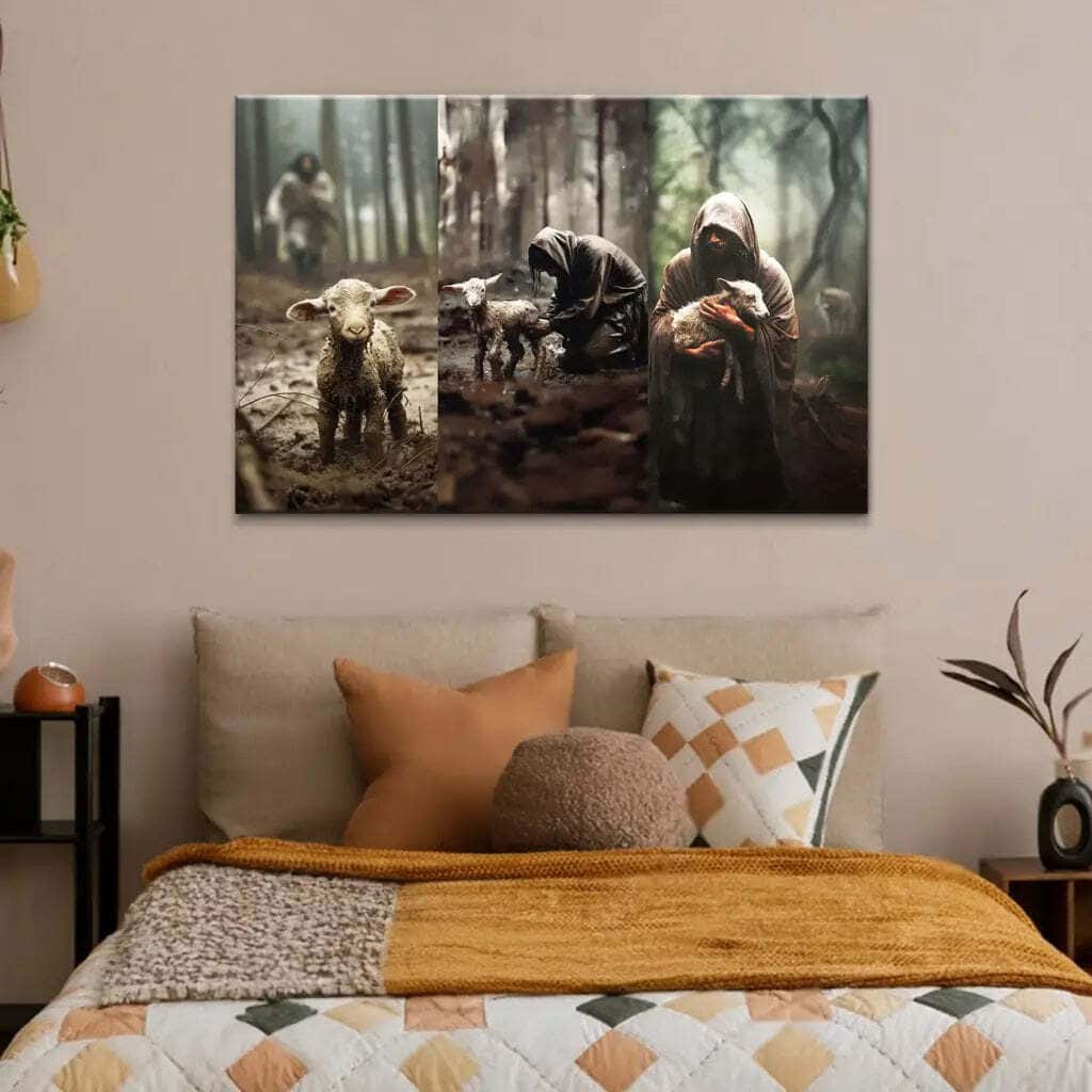 Christian Jesus He Ran He Rescued He Carried Gift For Believers Canvas Wall Art