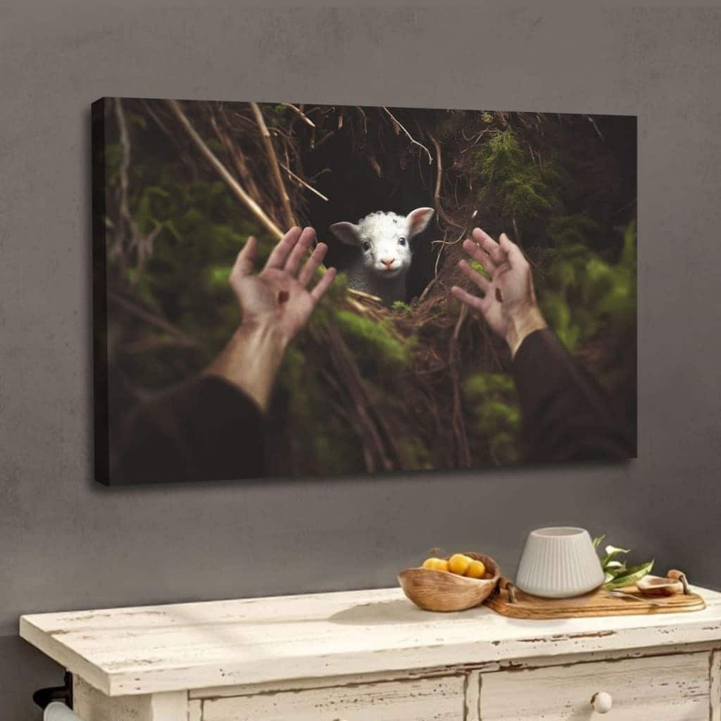 Jesus' Hand Reaching Out To Rescue A Lamb Canvas Wall Art