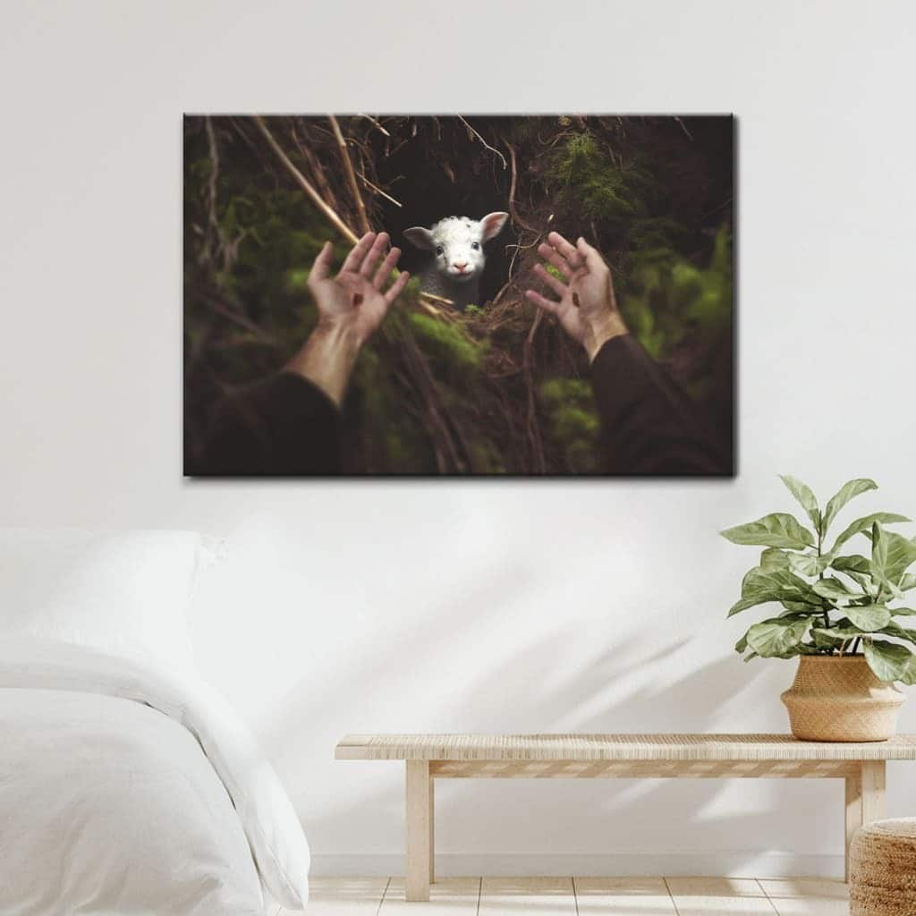 Jesus' Hand Reaching Out To Rescue A Lamb Canvas Wall Art Jesus' Hand Reaching Out To Rescue A Lamb Canvas Wall Art