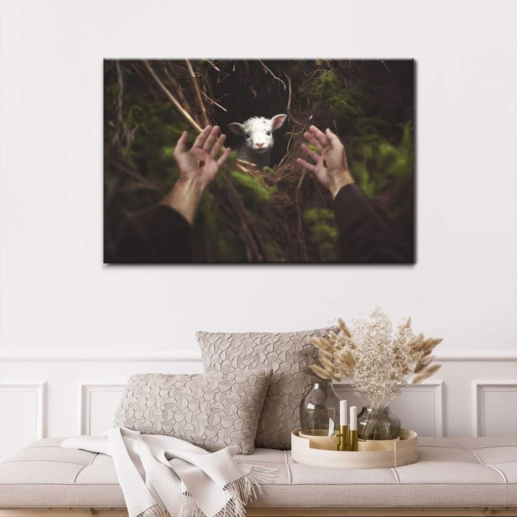Jesus' Hand Reaching Out To Rescue A Lamb Canvas Wall Art Jesus' Hand Reaching Out To Rescue A Lamb Canvas Wall Art
