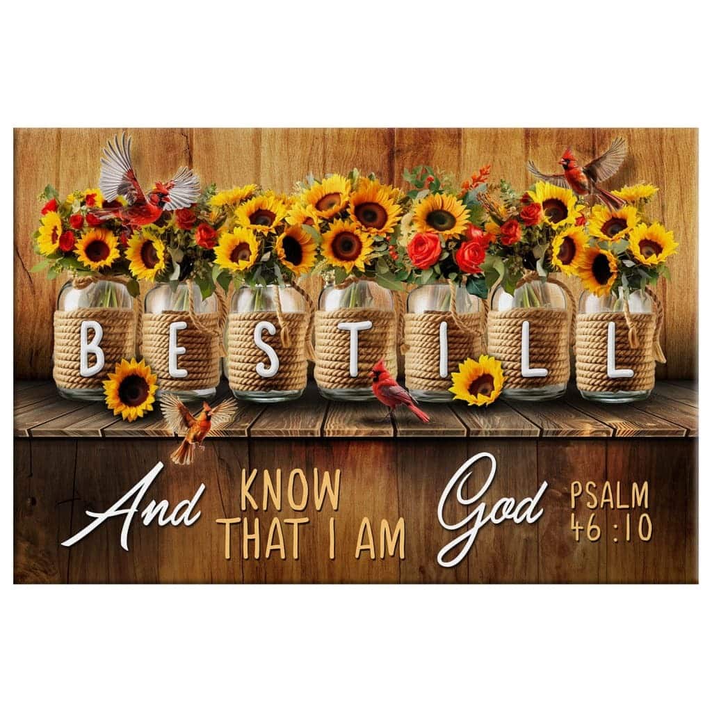 Be Still And Know That I Am God Psalm 4610 Mason Jar Flowers Canvas Wall Art