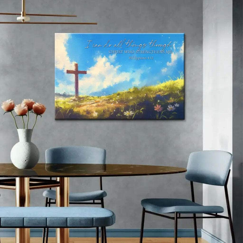 I Can Do All Things Through Christ Wooden Cross Philippians 4:13 Canvas Wall Art