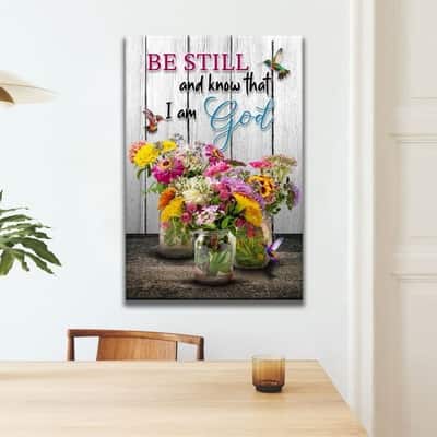 Psalm 46:10 Be Still And Know Hummingbirds Vase Of Flowers Christian Canvas Print
