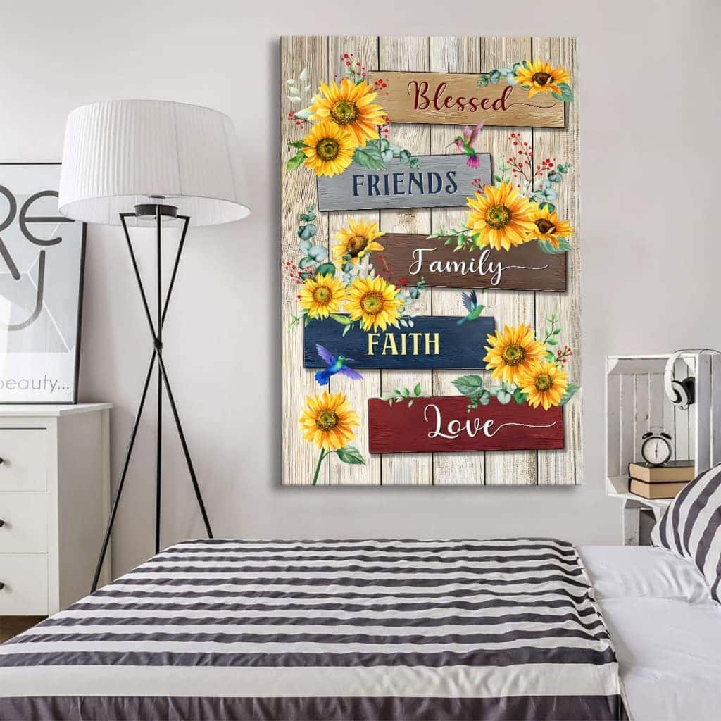 Sunflower Blessed Friends Family Faith Love Christian Canvas Print Sunflower Blessed Friends Family Faith Love Christian Canvas Print