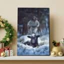 Jesus Running To Rescue A Lost Sheep In A Snowy Forest Christian Canvas Print Jesus Running To Rescue A Lost Sheep In A Snowy Forest Christian Canvas Print