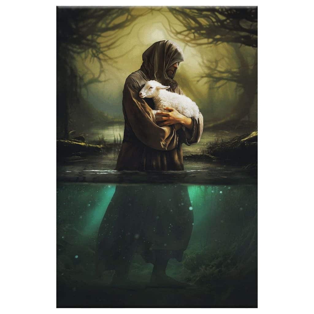 Jesus As Shepherd Carrying Lamb Through The Waters Christian Canvas Print Jesus As Shepherd Carrying Lamb Through The Waters Christian Canvas Print