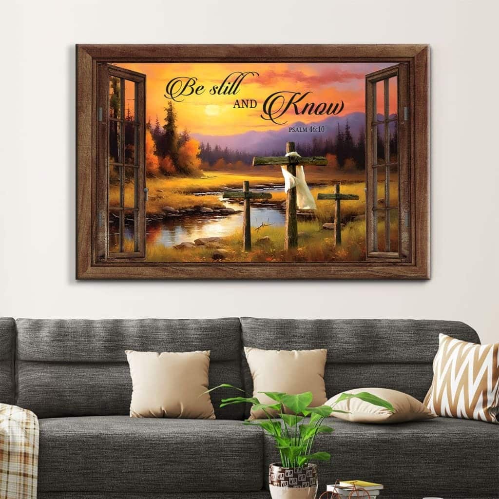 Be Still And Know Psalm 46:10 Sunset River Painting Christian Canvas Wall Art Be Still And Know Psalm 46:10 Sunset River Painting Christian Canvas Wall Art