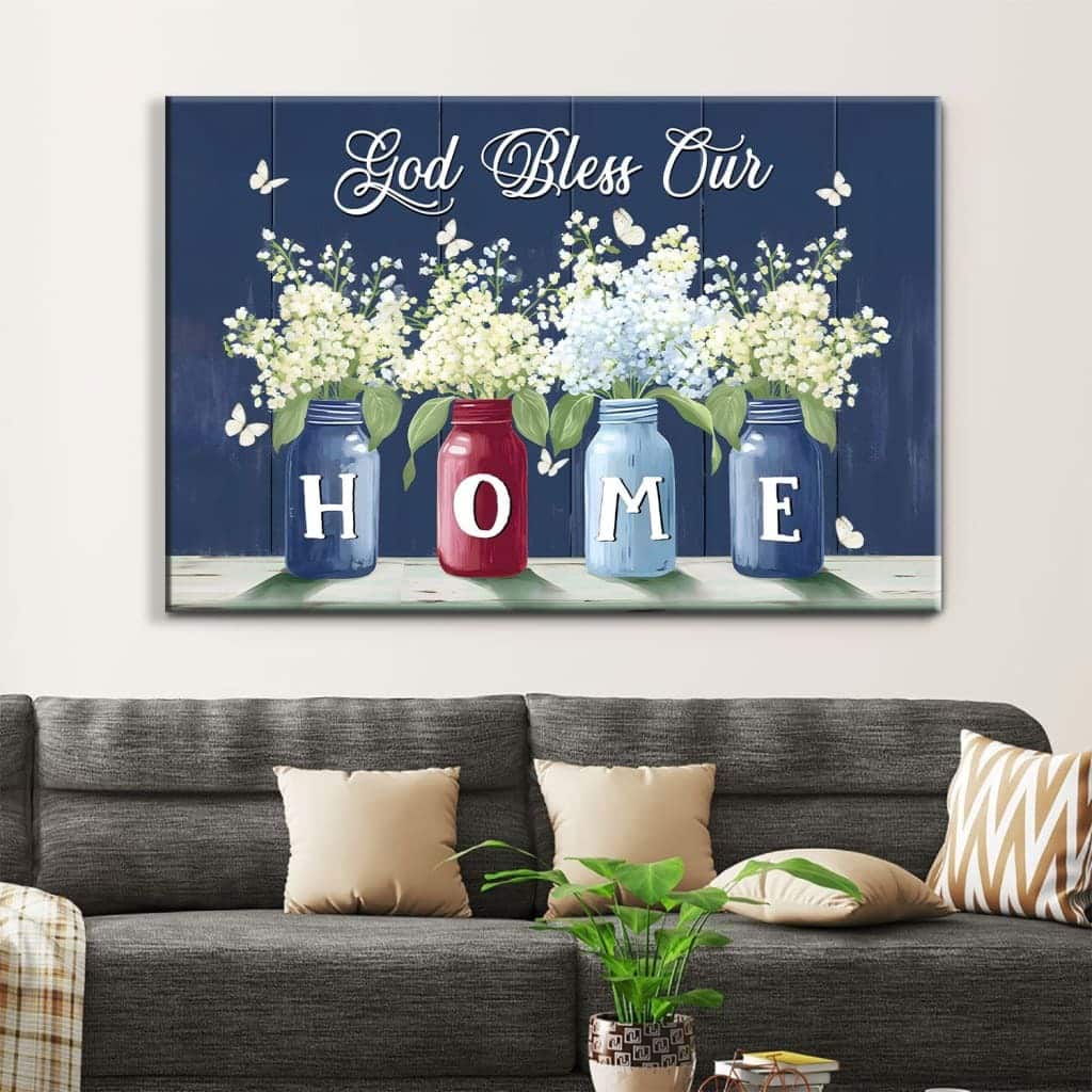 God Bless Our Home Butterflies And Flowers In Vases Canvas Wall Art God Bless Our Home Butterflies And Flowers In Vases Canvas Wall Art