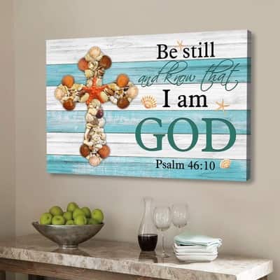 Seashell Cross Be Still And Know Psalm 46:10 Canvas Wall Art