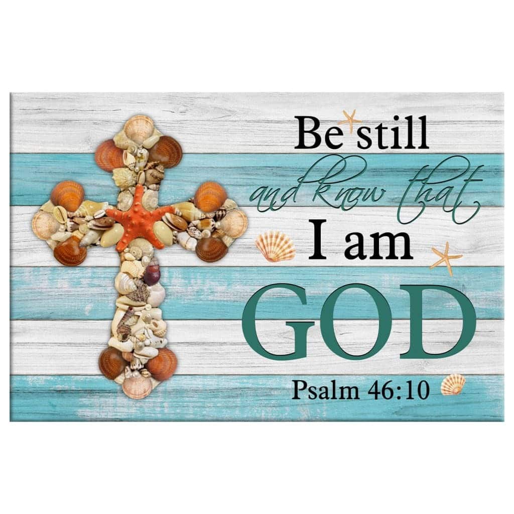Seashell Cross Be Still And Know Psalm 46:10 Canvas Wall Art