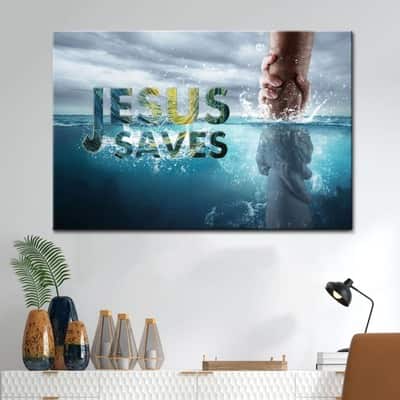 Jesus Saves Jesus Reaching Out His Hand Canvas Wall Art