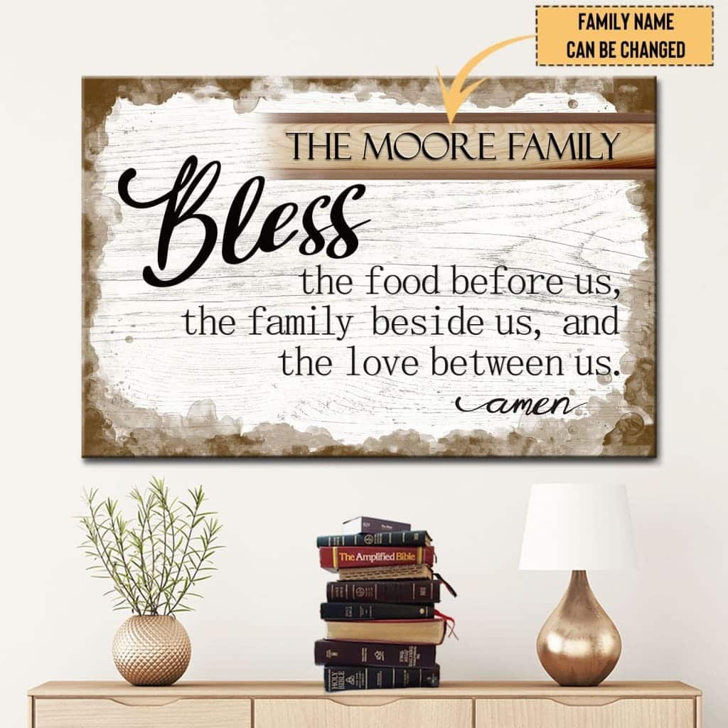 Family Name Bless The Food Before Us Christian Canvas Wall Art Family Name Bless The Food Before Us Christian Canvas Wall Art