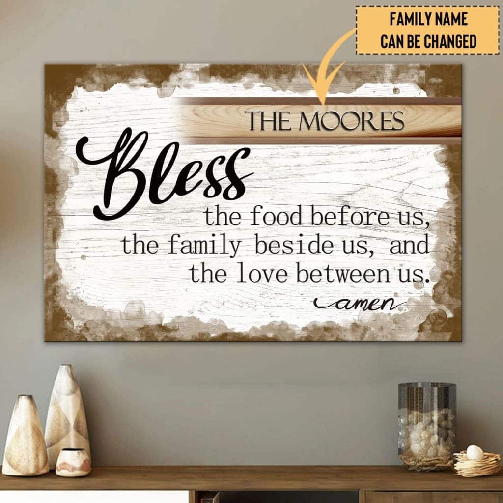 Family Name Bless The Food Before Us Christian Canvas Wall Art Family Name Bless The Food Before Us Christian Canvas Wall Art