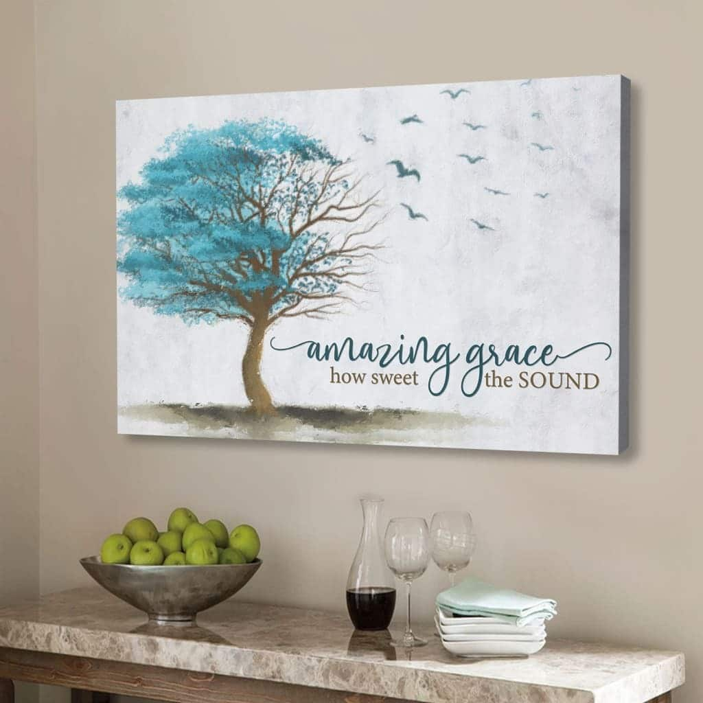 Amazing Grace How Sweet The Sound, Birds Flying Tree, Christian Canvas Wall Art