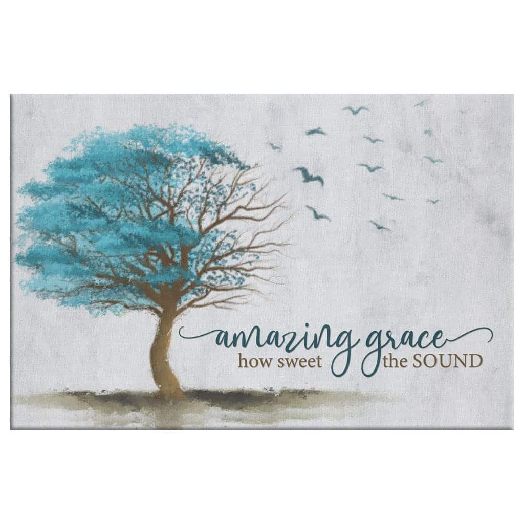 Amazing Grace How Sweet The Sound, Birds Flying Tree, Christian Canvas Wall Art Amazing Grace How Sweet The Sound, Birds Flying Tree, Christian Canvas Wall Art