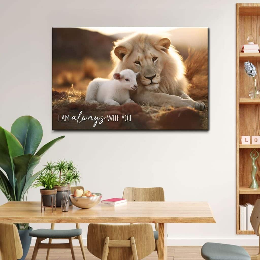 I Am Always With You Lion And Lamb Christian Canvas Wall Art