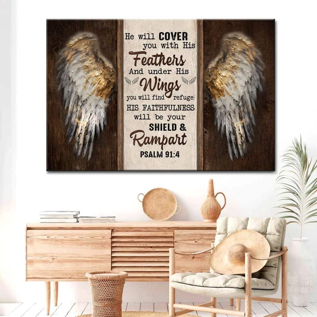 Psalm 91:4 He Will Cover You With His Feathers Angel Wings Canvas Wall Art