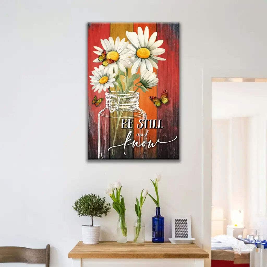 Be Still And Know Daisy Butterfly Canvas Print