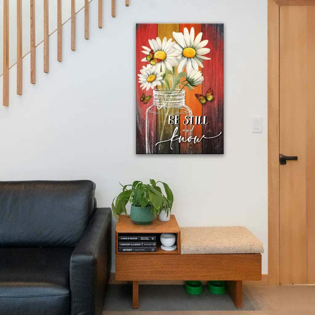 Be Still And Know Daisy Butterfly Canvas Print