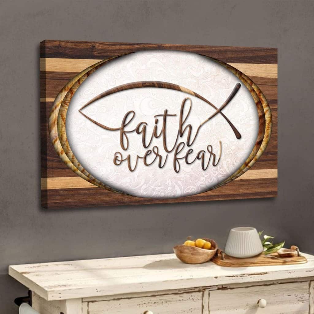 Faith Over Fear Jesus Fish Christian Religious Canvas Wall Art Faith Over Fear Jesus Fish Christian Religious Canvas Wall Art