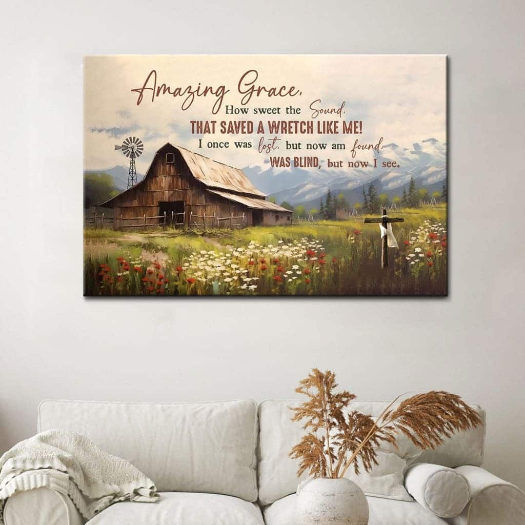 Amazing Grace How Sweet The Sound Old Barn With Flowers Canvas Wall Art Amazing Grace How Sweet The Sound Old Barn With Flowers Canvas Wall Art