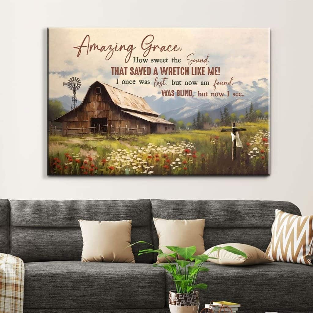 Amazing Grace How Sweet The Sound Old Barn With Flowers Canvas Wall Art Amazing Grace How Sweet The Sound Old Barn With Flowers Canvas Wall Art