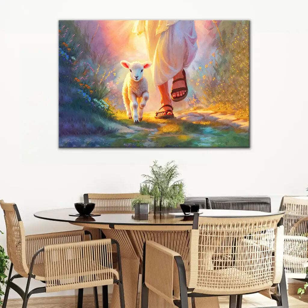 Jesus Walking With Lamb Christian Religious Canvas Wall Art