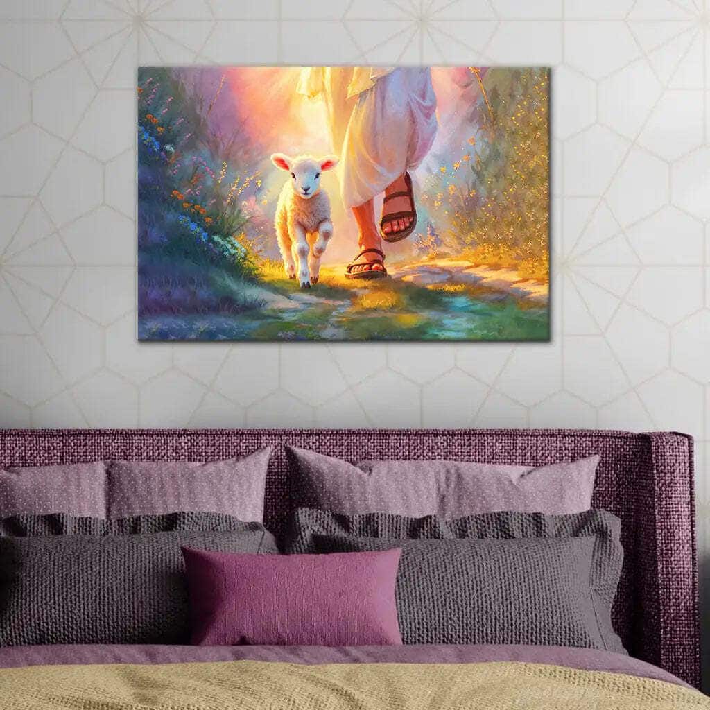 Jesus Walking With Lamb Christian Religious Canvas Wall Art Jesus Walking With Lamb Christian Religious Canvas Wall Art