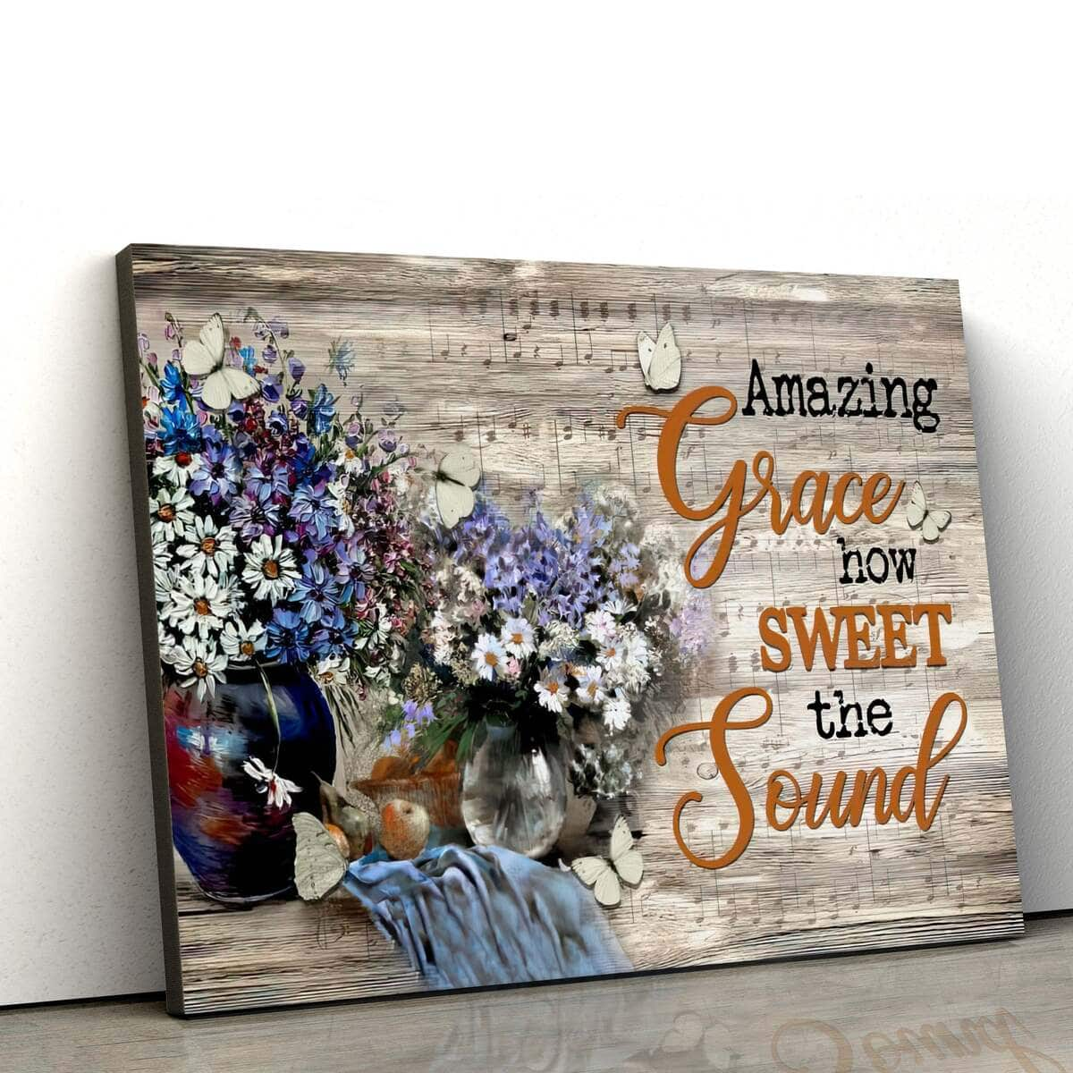 Amazing Grace How Sweet The Sound Daisy Butterfly Canvas Wall Art