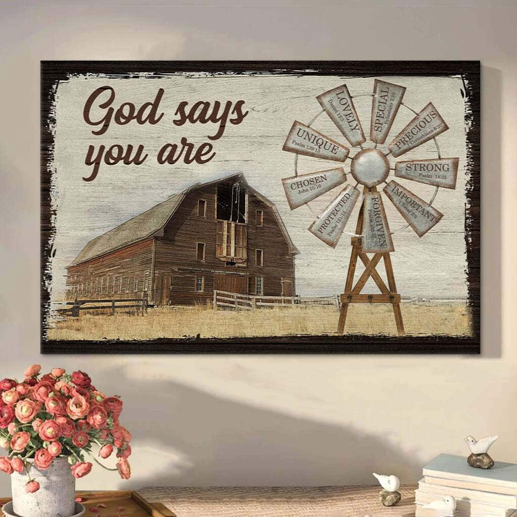 God Says You Are Farmhouse Windmill Christian Canvas Wall Art God Says You Are Farmhouse Windmill Christian Canvas Wall Art