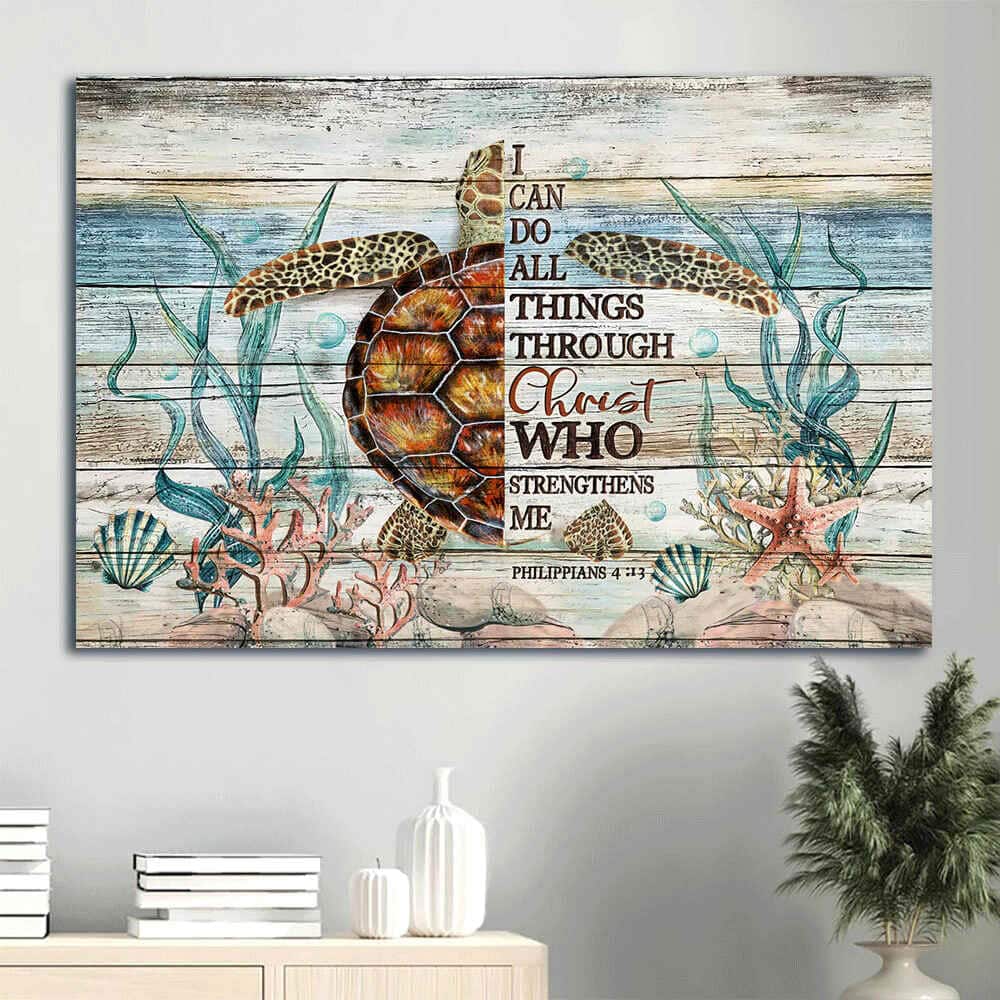 Sea Turtle I Can Do All Things Through Christ Canvas Wall Art