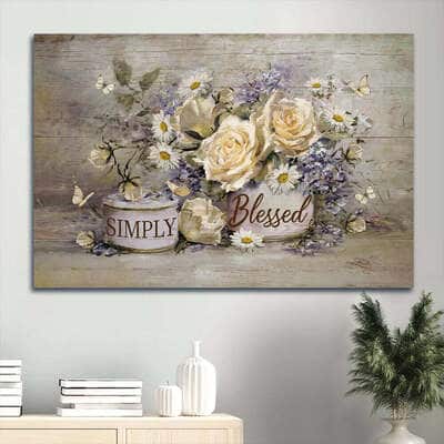 Christian Vintage Flower Simply Blessed Canvas Wall Art Christian Vintage Flower Simply Blessed Canvas Wall Art