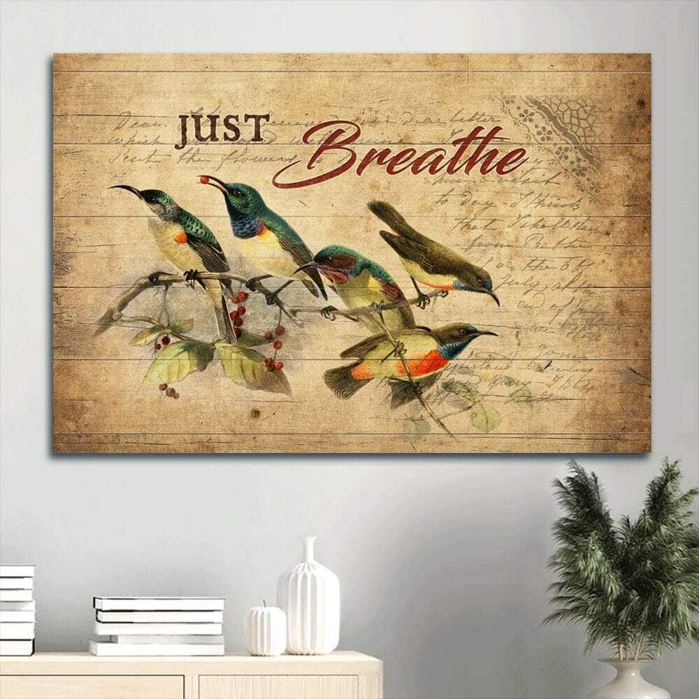 Hummingbird Cranberry Tree Just Breathe Canvas Wall Art