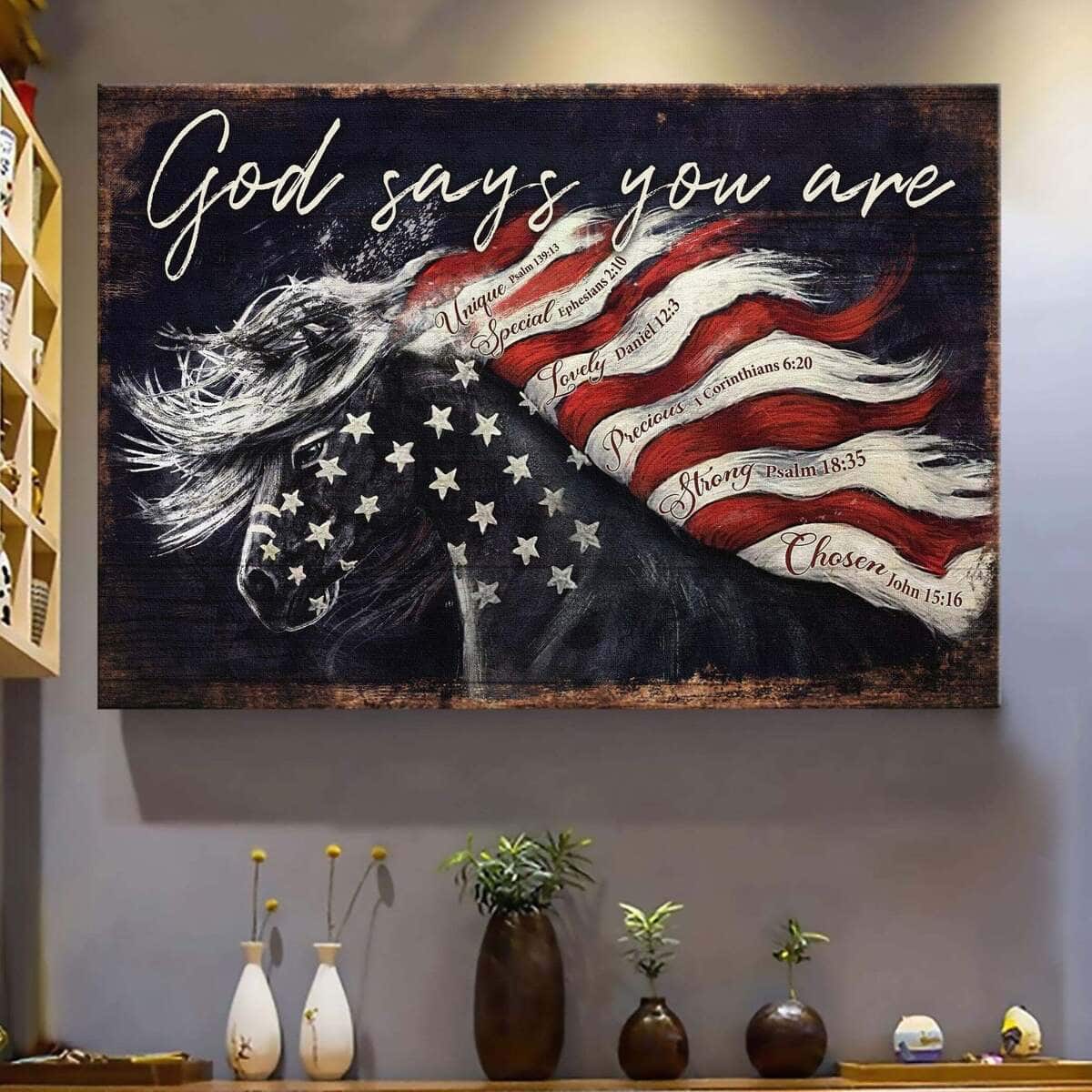 Horse America Flag God Says You Are Canvas Wall Art