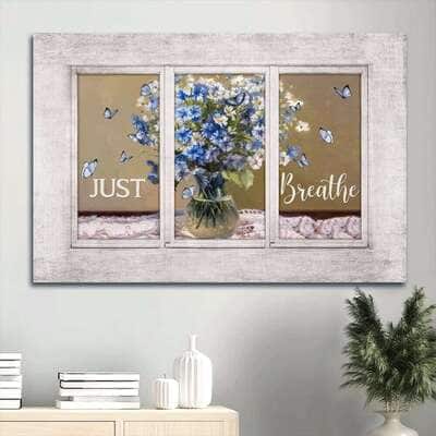 Baby Flower Vase Watercolor Butterfly White Window Just Breathe Canvas Wall Art