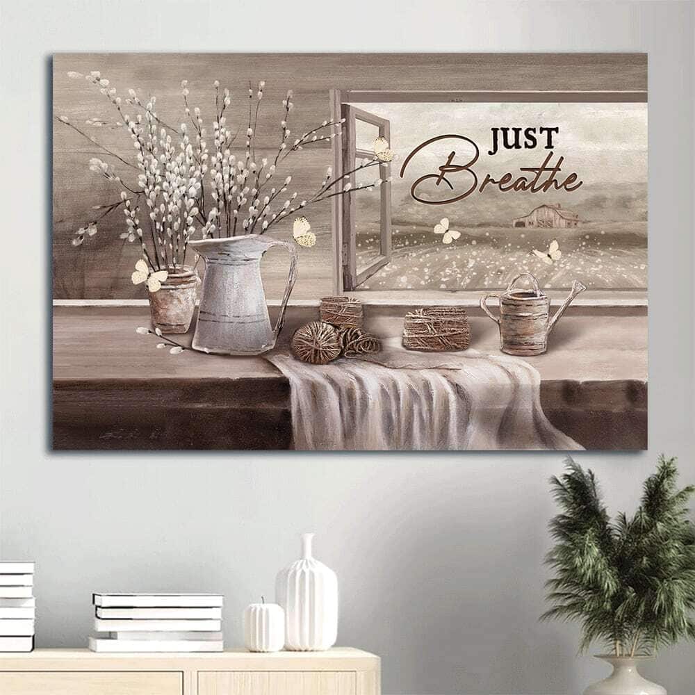 Christian White Butterfly Just Breathe Canvas Wall Art Christian White Butterfly Just Breathe Canvas Wall Art