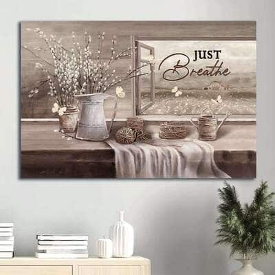 Christian White Butterfly Just Breathe Canvas Wall Art
