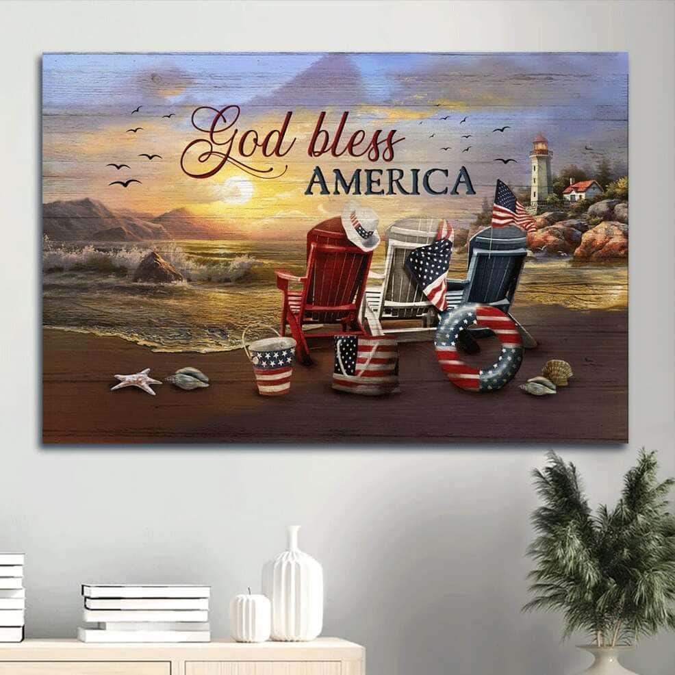 Sunrise Seagull God Bless America Canvas Wall Art